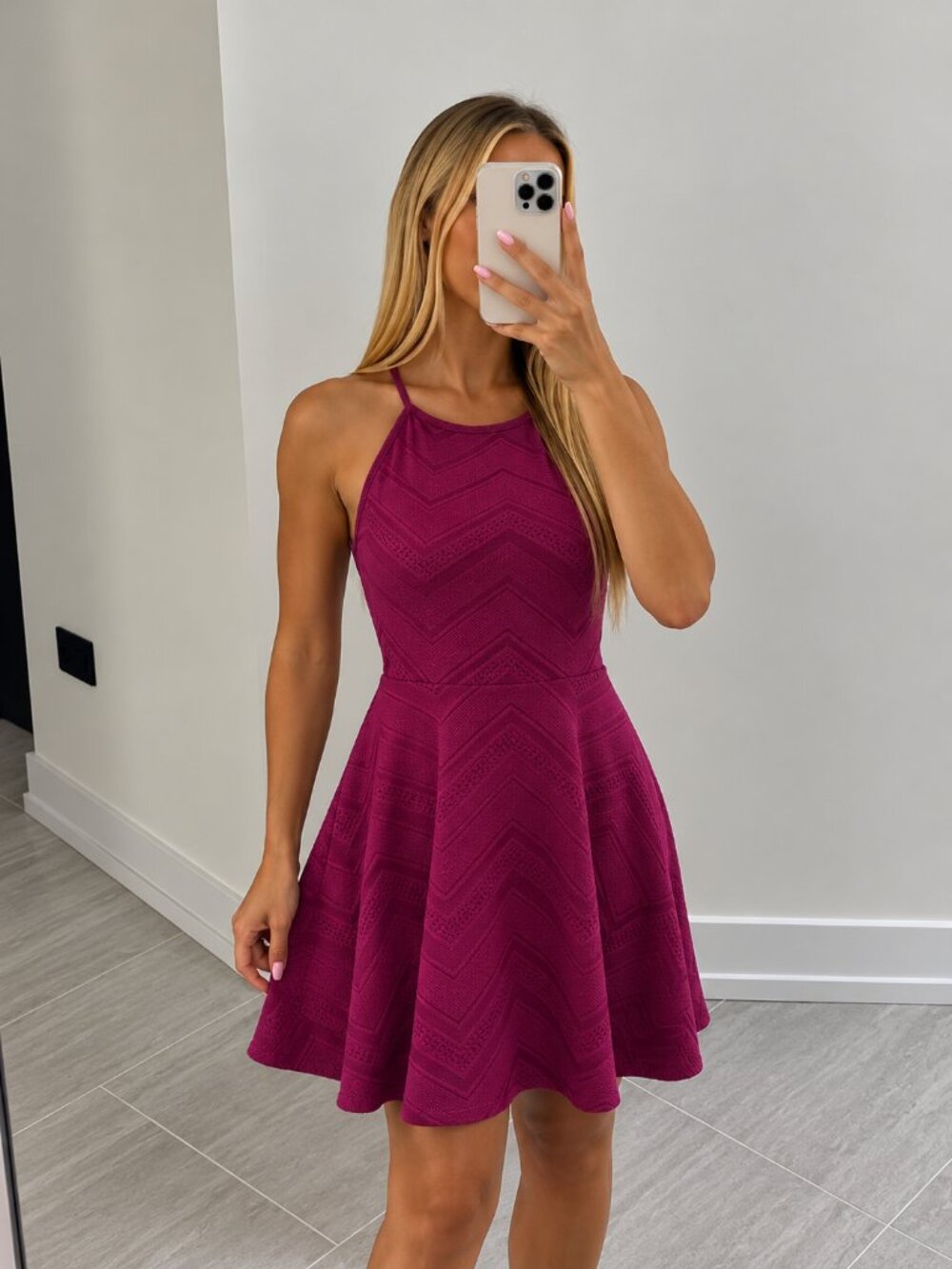 Mossimo Supply Co Purple Fuschia High Neck Fit and Flare Mini Dress